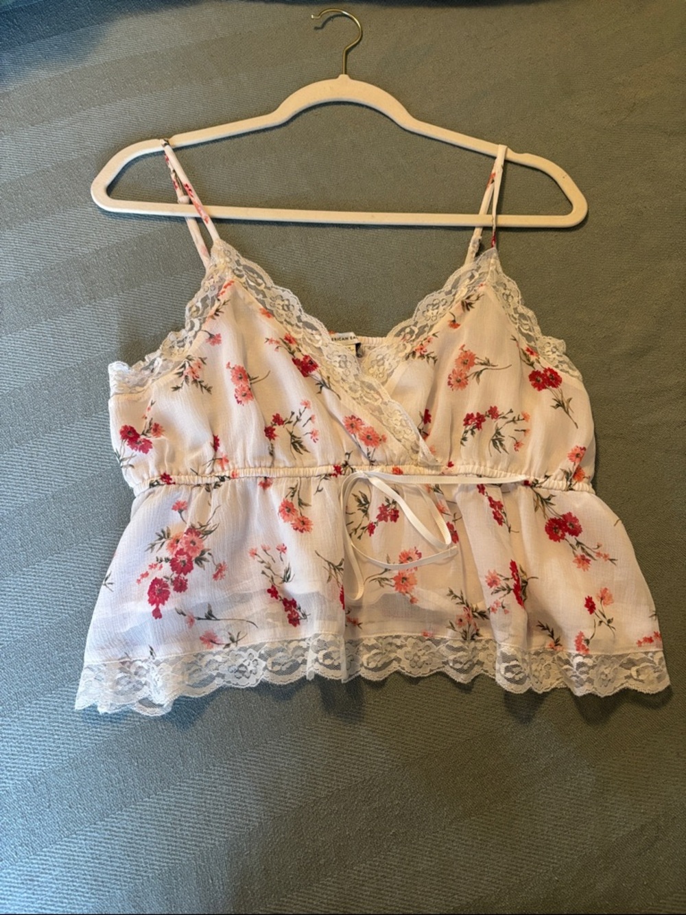 American Eagle Outfitters White Cami with Pink and Red Floral